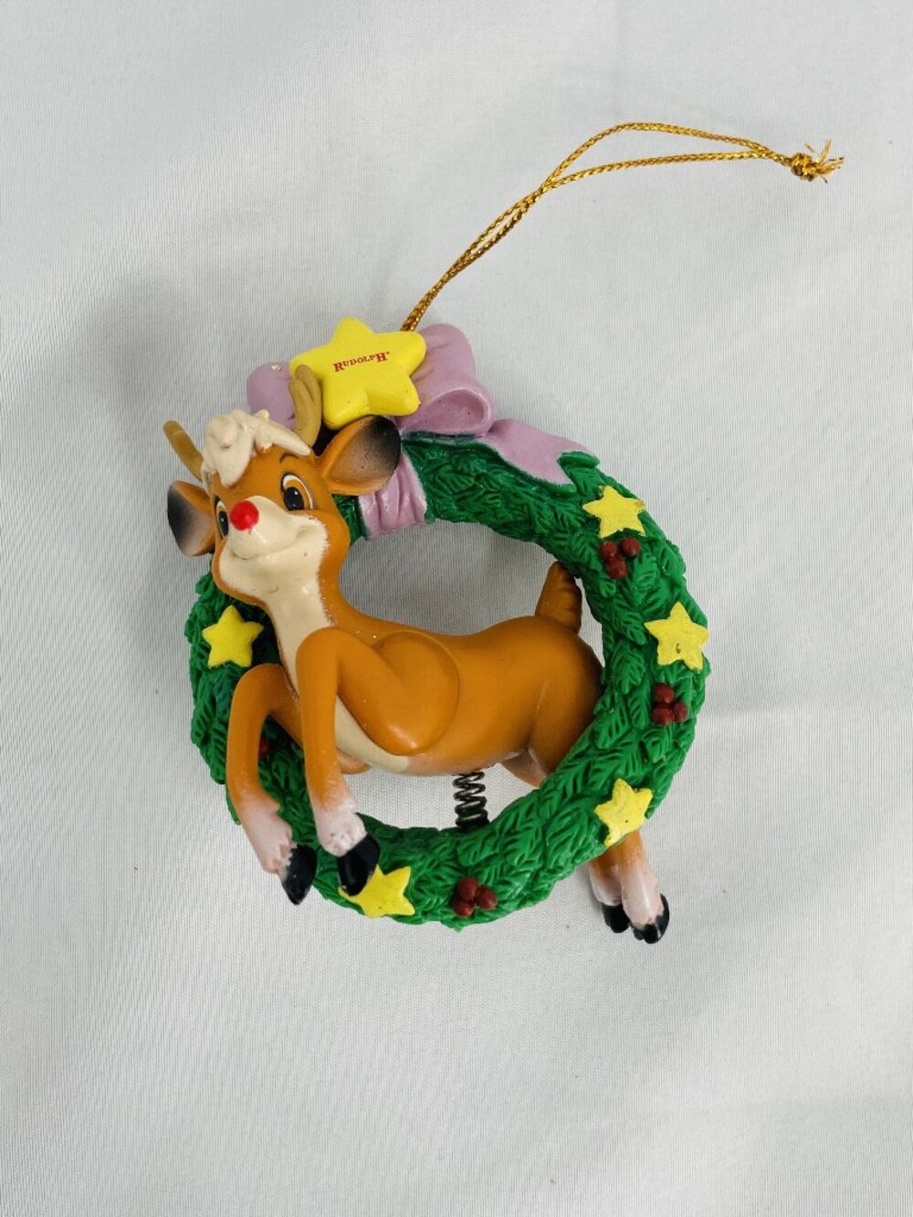 Vintage Y2K 1998 Rudolph the Red-Nosed Reindeer Christmas Ornament Wreath